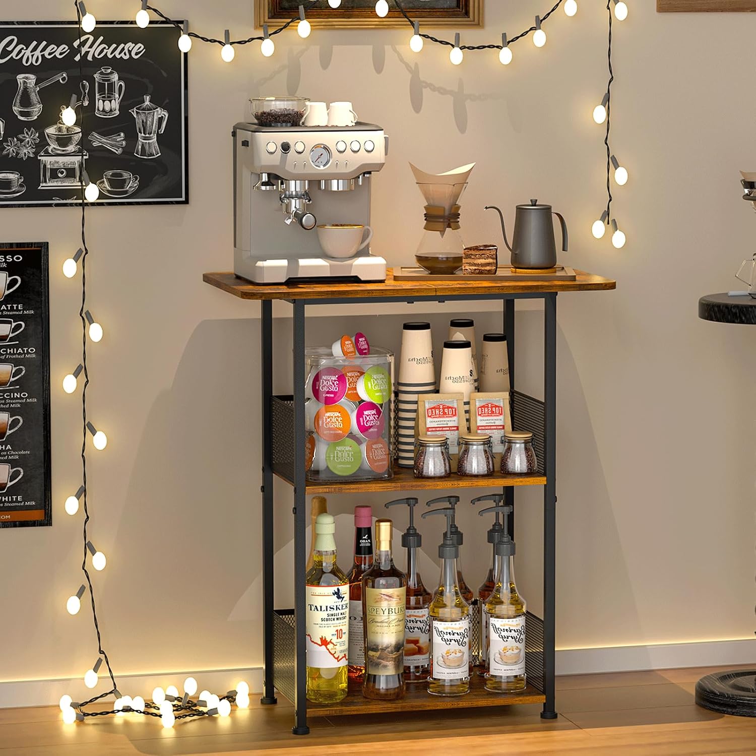Desk Setup Minimalist - Mini Floor Standing Coffee Bar Shelf,3-Tier