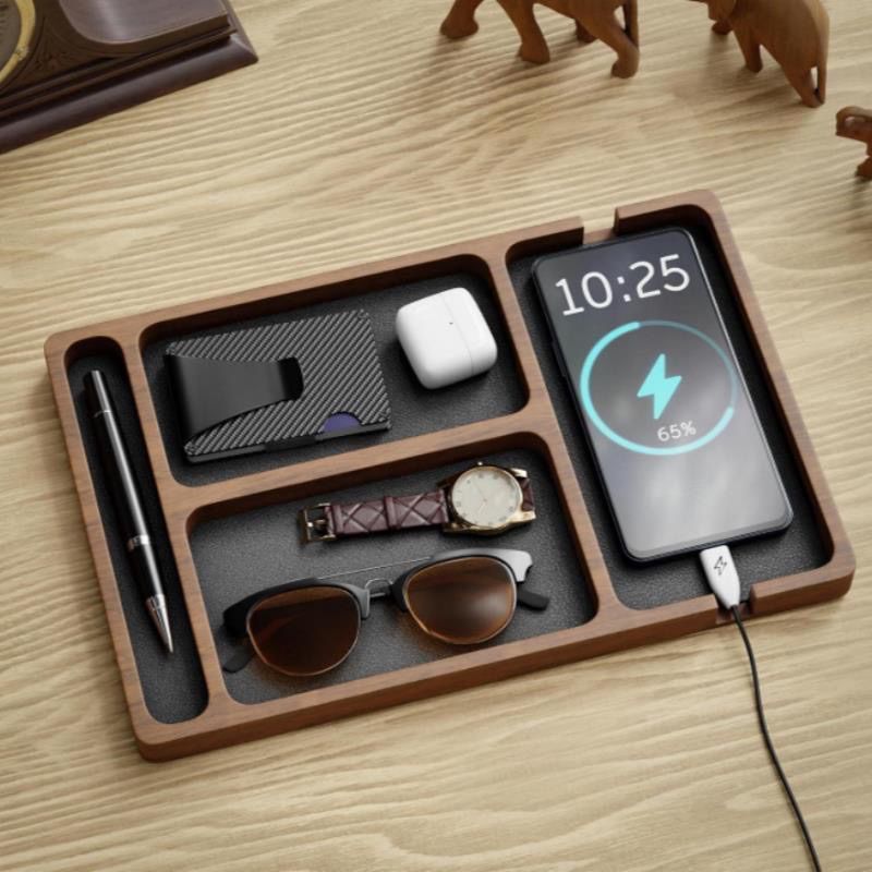 Desk Setup Minimalist - Solid Wood Storage Tray Nordic Aesthetic