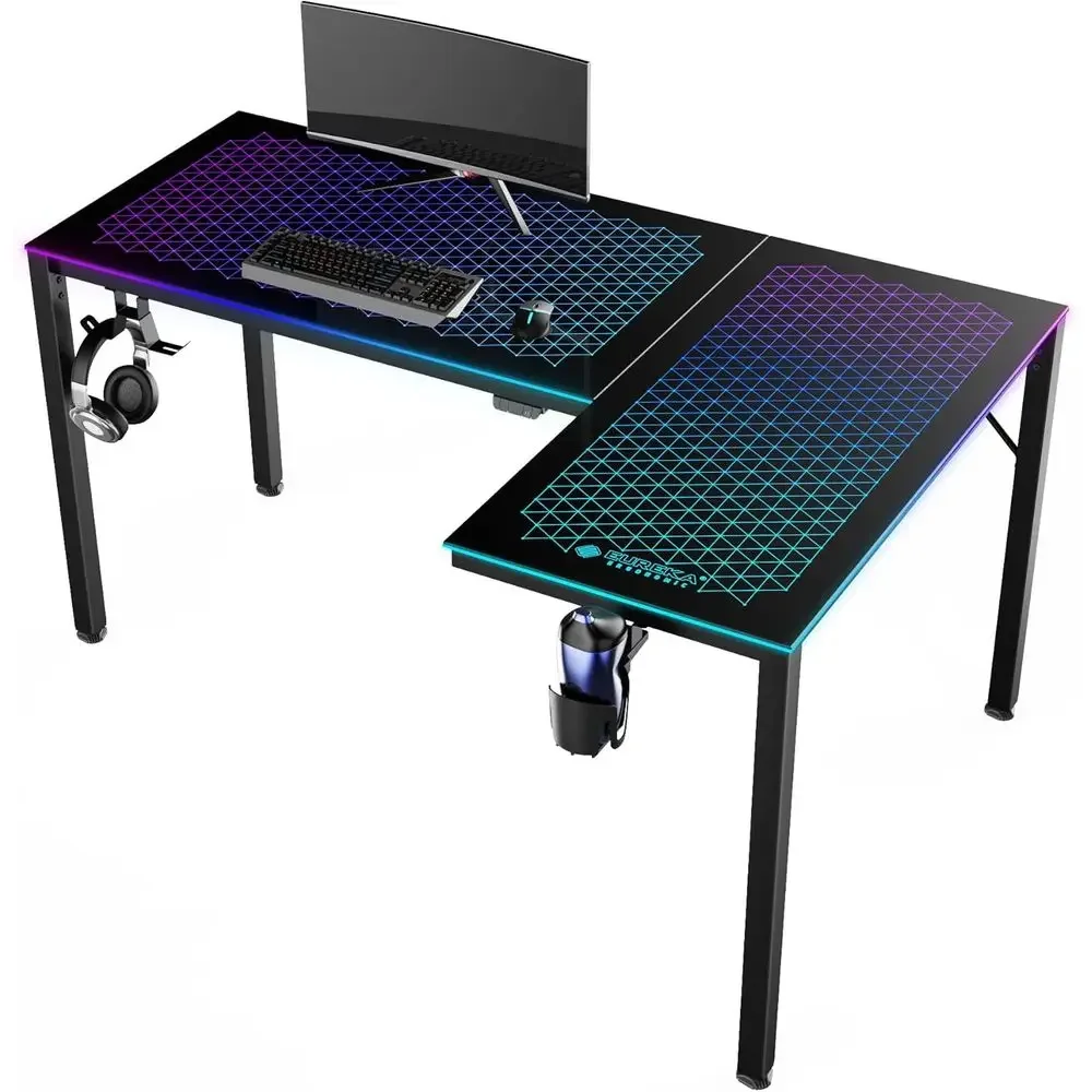 Desk Setup L Shaped - 60 Inch L-Shaped Reversible Glass Gaming