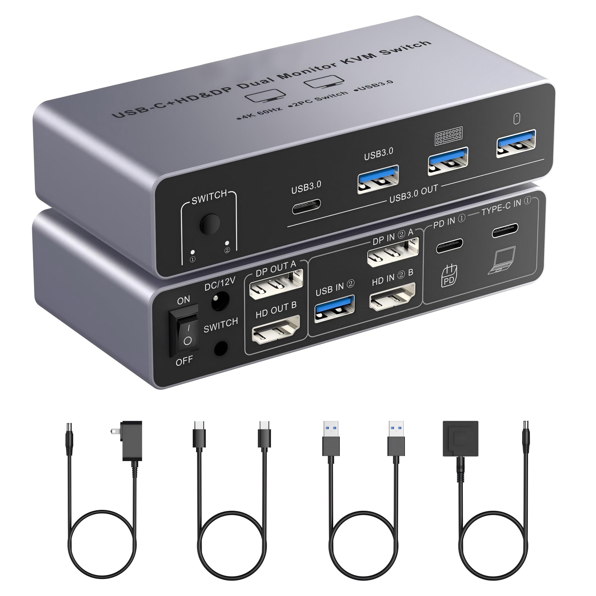 HDM DP KVM Switch 2 Monitor 2  - đánh giá và giá Dual Monitor Desk Setup