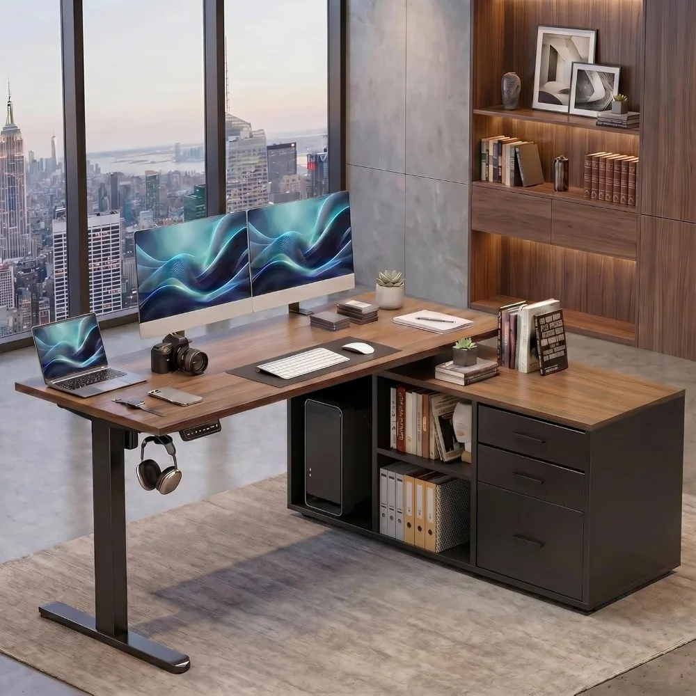 HUANUO 55 Inch L Shaped Standi - đánh giá và giá Desk Setup Height