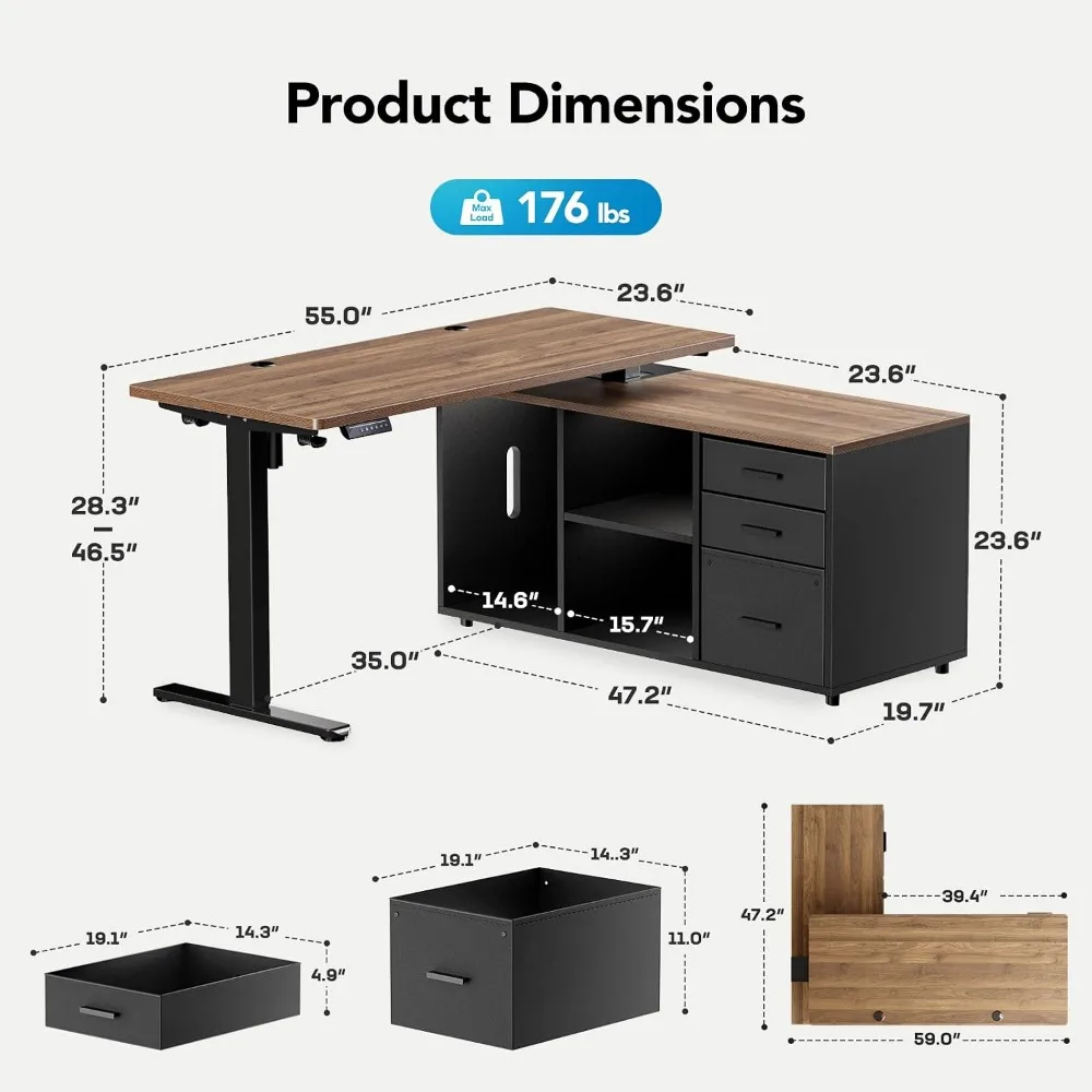 HUANUO 55 Inch L Shaped Standi - đánh giá và giá Desk Setup Height