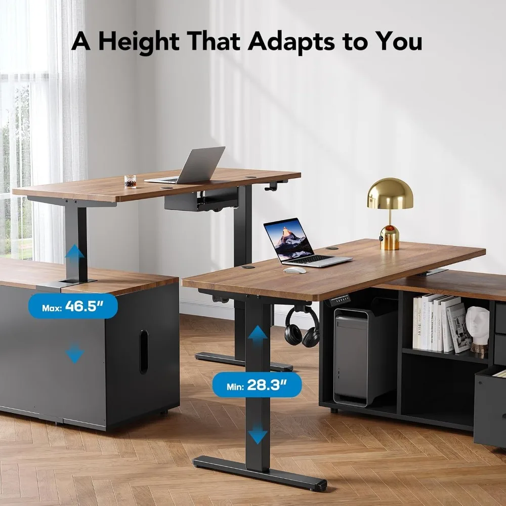HUANUO 55 Inch L Shaped Standi - đánh giá và giá Desk Setup Height