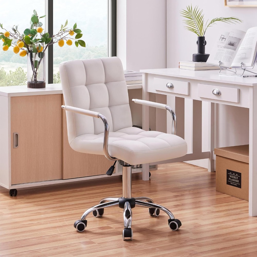 Vanity Desk Chair - Tufted PU  - đánh giá và giá Desk Setup Height