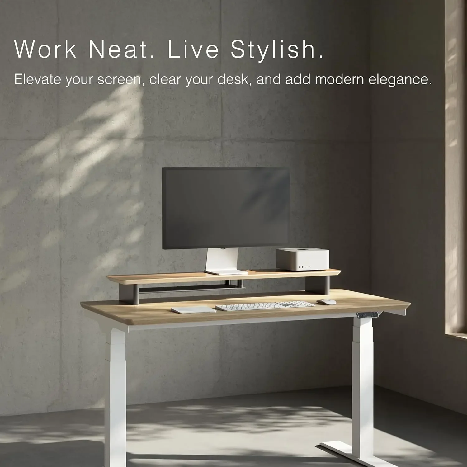 White Oak Dual‑Tier Ergonomic  - đánh giá và giá Dual Monitor Desk Setup